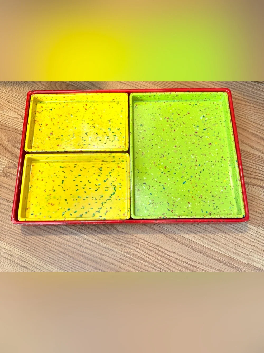 Rare Multi-Compartment Bright Toy & Craft Organizer Tray - Yellow & Lime